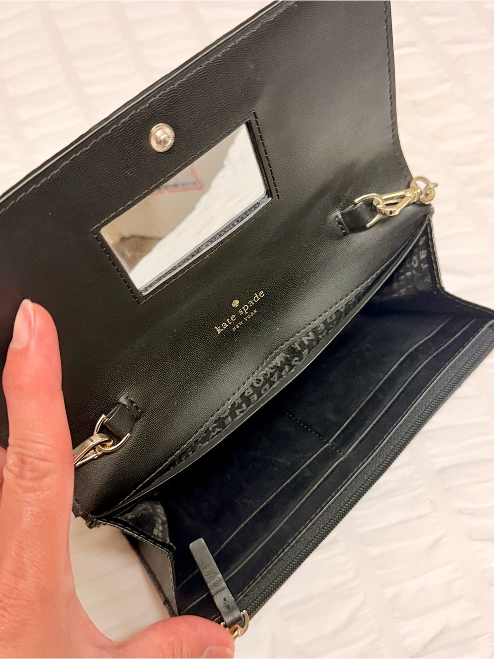 Kate Spade Black Glitter Chain Clutch with Gold Chain - Picture 4 of 5